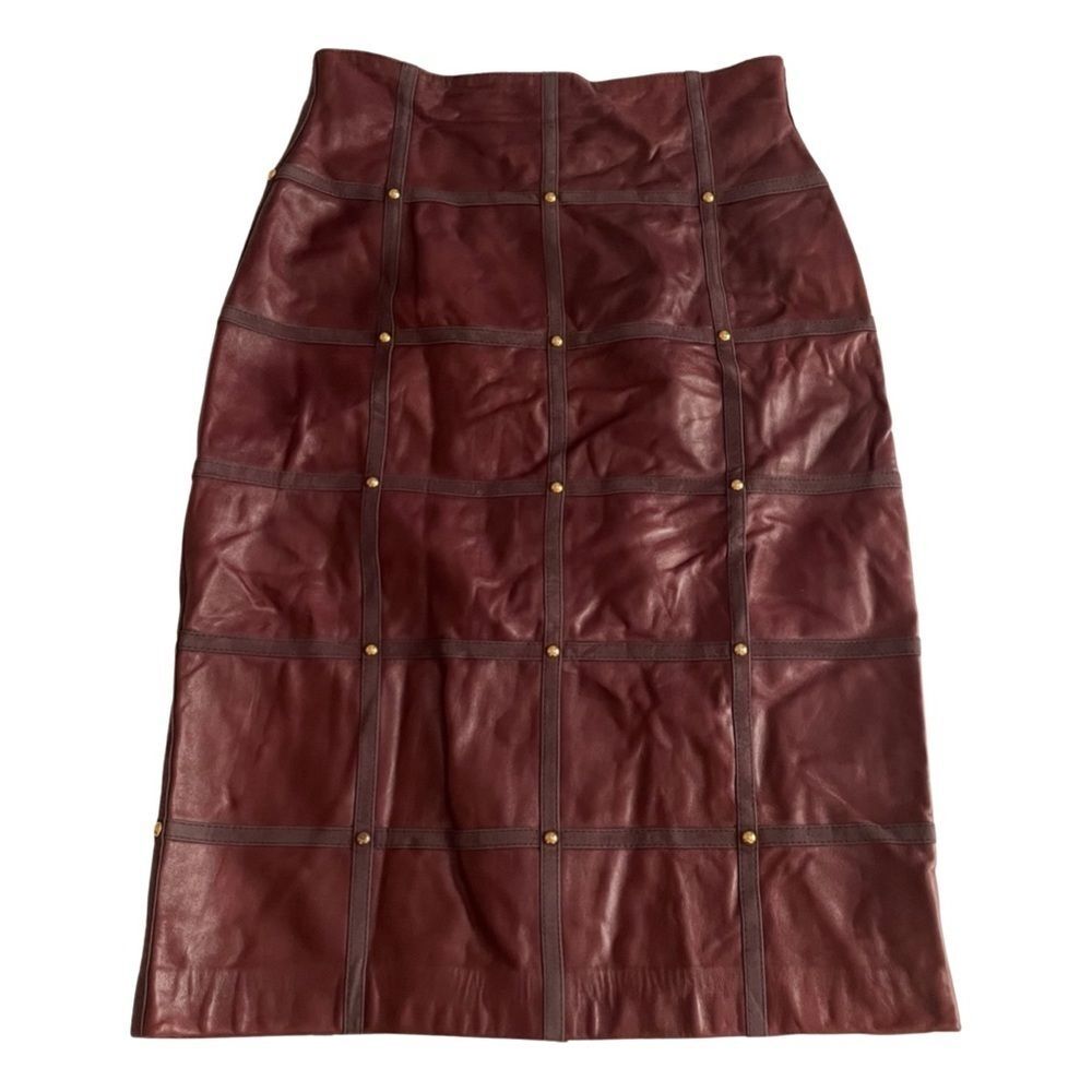 Vintage 80s-90s Escada Margaretha Ley Leather Studded Skirt Burgundy